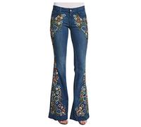 Pantalon Campana Mujer Cintura Alta Casual con Bolsillo de Mezclilla Vaqueros Rotos Otoño Moda Elástica Pantalones Anchos de Slim Fit Holgados Jeans Rebajas Largo Pantalones Ancha Vaqueros Azul