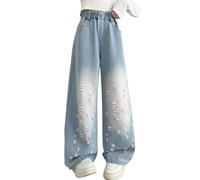 Pantalon Campana Niña - Pantalones Blancos Niña - Pantalones Vaqueros Desgastados para Niñas Moda De Verano Holgados De Pierna Ancha para Niños Grandes Adolescentes Ropa Informal