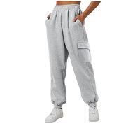 Pantalón Cargo de Mujer de Cintura Alta - Pantalón de Algodón de Mujer de Corte Recto para Jogging, Moda, Chandal con Varios Bolsillos, Pantalón de Color Sólida, Prenda Gruesa, Pantalón Informal