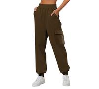 Pantalón Cargo de Mujer de Cintura Alta - Pantalón de Algodón de Mujer de Corte Recto para Jogging, Moda, Chandal con Varios Bolsillos, Pantalón de Color Sólida, Prenda Gruesa, Pantalón Informal