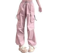 Pantalón Cargo para Mujer Largo, Y2k Streetwear, Pantalón Tallas Grandes, Pantalones 2024, Casual, Cintura Alta, Pantalones Recto, Elástico, Otoño Invierno, con Bolsillos, Sweatpants de Color Sólido