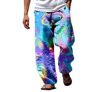 Pantalón casual para hombre con estampado de algodón y corte recto, chic y cómodo, Trousers, corte holgado, vintage, Trousers, fluido lino, pantalones delgados, ligeros, azul claro, M