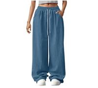 Pantalon Chandal Mujer,Pana Pantalones Deportivos Mujer de Cintura Elasticos con Cordón Holgados Color Sólido Pantalón Deporte de Pernera Ancha con Bolsillos Ligeros Cómodo Jogger Sweatpant