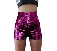 Pantalón chic para mujer, traje de concierto, brillante con pedrería, para pantalones cortos, talle alto, ajustado, traje de escena sexy, rosa fuerte, S