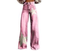 Pantalon Chino Mujer Pantalones de Pierna Ancha Informales con Estampado de Flores Vintage para Mujer Pantaloni Danza Pantaloni Lavoro Donna Invernali (Pink, M)