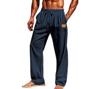 Pantalón cintura elástica para hombre, pantalones anchos, algodón, casual, para correr, holgado, informal, de playa, color liso, corte recto, color liso, pantalones sueltos de algodón, azul marino, XL