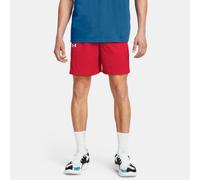 Under Armour UA Baseline Short Pantalones holgados con bolsillos para hombre, pantalones cortos deportivos para jugar al baloncesto, color rojo/blanco/blanco