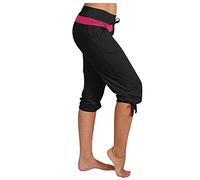 Pantalón corto de entrenamiento para mujer 3/4 con bolsillos - Pantalón corto de tela para mujer negro - Pantalón de yoga de algodón 3/4 deportivo con cintura alta corto pantalón deportivo pantalón de
