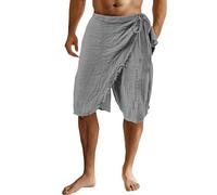 Pantalón corto de playa para hombre - Pantalón corto de lino para hombre, transpirable, de color liso, pantalón elástico, algodón, Trousers, cintura elástica, cordones Trousers de exterior, informal