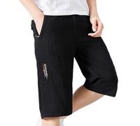 Pantalon Corto De Trabajo Hombre Mens Shorts, Trabajo con Bolsillo y cordón en la Cintura Estilo Europeo Color sólido Estilo Informal Holgado cómodo y Moderno Deportes Comercio Exterior (Black XXXL)