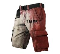 Pantalon Corto De Trabajo Hombre - Pantalones Cargo De Trabajo para Hombre De Pierna Recta Informales con Estampado De Letras Y Diseño De Manchas De Sangre Al Aire Libre En Primavera Verano (XL)