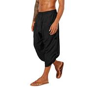 Pantalón corto de verano con bolsillos para hombre, 3/4, de lino, holgado, estilo bohemio, ligero, pirata vikingo, disfraz de la Edad Media, A-2 negro., M