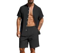 Pantalón corto Hombre Algodón Lino Camisa Abierta Verano Conjunto Mangas Cortas Largas Playa Traje Ligero Transpirable Confort Casual Vacaciones Frente al Mar Hombre Dos Piezas Sin Etiqueta