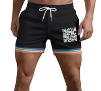 Pantalon Corto Hombre,Pantalones Cortos Con CordóN Para Hombre Con Estampado De CóDigo Qr DiseñO De ArcoíRis CóModos Transpirables Para Verano Para Exteriores Ropa De Calle Corte Holgado Y Ligero