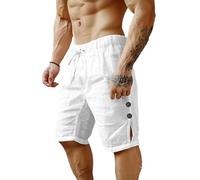 Pantalon Corto Hombre Verano Moda Algodón y Lino Cómodo Bermudas Shorts con Bolsillos Casual Sueltos Color Sólido Cómodos Pantalones Cortos Pierna Recta Transpirable Playa Diario Short