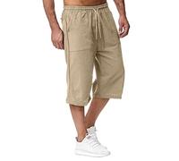 Pantalón corto Hombre Verano - Pantalones cortos y Bermudas Lin 2025 Deporte Algodón Pantalones 3/4 Casual Cintura Elástica Pantalones Cortos, 1 khaki, M