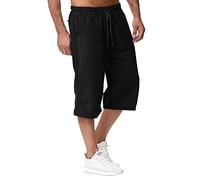 Pantalón corto Hombre Verano - Pantalones cortos y Bermudas Lin 2025 Deporte Algodón Pantalones 3/4 Casual Cintura Elástica Pantalones Cortos, 1-negro, XXL
