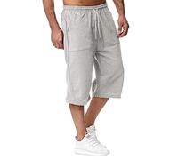 Pantalón corto Hombre Verano - Pantalones cortos y Bermudas Lin 2025 Deporte Algodón Pantalones 3/4 Casual Cintura Elástica Pantalones Cortos, 1 gris, M
