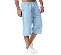 Pantalón corto Hombre Verano - Pantalones cortos y Bermudas Lin 2025 Deporte Algodón Pantalones 3/4 Casual Cintura Elástica Pantalones Cortos, 1 luz azul, L