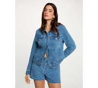 Pantalón corto jacquard chevron denim stone mujer 34
