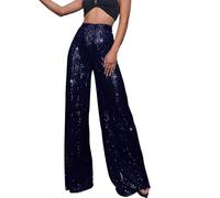 Pantalón corto largo chic para mujer de alta cintura con lentejuelas sueltas de gran tamaño, A-azul oscuro., 5X-Large