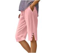 Pantalon Corto Mujer,Algodón y Lino Pantalones Cortos Deportivos Ligero Shorts Verano Cintura Alta Elástica Pantalón de Pierna Rectos Cómodo Transpirable Pantalón Corto Bermudas Mujer Verano