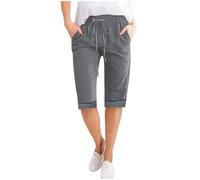 Pantalon Corto Mujer,Algodón y Lino Pantalones Cortos Deportivos para Mujer Ligero Shorts Verano Cintura Alta Cordón Pantalón de Pierna Rectos Cómodo Transpirable Pantalón de Vestir con Bolsillos