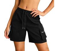 Pantalon Corto Mujer Cintura Elástica Color Liso con Bolsillo - Ropa Verano Mujer Pantalones Cortos Classic Ligera Casual, Shorts Vacaciones Playa En Interiores Negro L