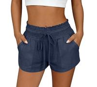 Pantalon Corto Mujer Cintura Elástica con Bolsillo Color Liso - Moda Mujer Verano 2026 Pantalón Corto Calle Moda Transpirable, Short Playa Viaje En Interiores Azul S