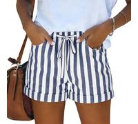 Pantalon Corto Mujer Estampado De Rayas con Bolsillo - Ropa Verano Mujer Pantalones Cortos Anchos Chic Transpirable Elástico, Short En Interiores Descanso Viaje Azul Oscuro XL