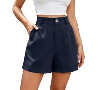 Pantalón Corto Mujer Lino Color Liso Tiro Alto con Bolsillo - Ropa Mujer Verano 2026 Pantalones Cortos Elástico Basicas Classic, Short En Interiores Viaje Vacaciones Marina S