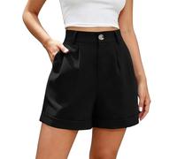 Pantalón Corto Mujer Lino Tiro Alto con Bolsillo Color Liso Ropa Verano Mujer Pantalones Cortos Rectos Transpirable Chic Casual Short Playa Descanso En Interiores