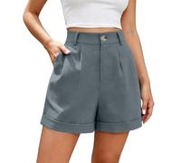 Pantalón Corto Mujer Lino Tiro Alto con Bolsillo Color Liso Ropa Verano Mujer Pantalones Cortos Rectos Transpirable Chic Casual Short Playa Descanso En Interiores