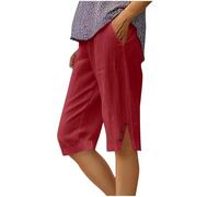 Pantalon Corto Mujer Ofertas,Algodón y Lino Pantalones Cortos Deportivos Ligero Shorts Verano Cintura Alta Elástica Pantalón de Pierna Rectos Cómodo Transpirable Pantalón Corto Bermudas Mujer Verano