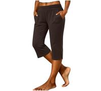 Pantalón corto Mujer Verano Ligero Fluido Pantalones 3/4 Cintura Alta Elástica, marrón, XL