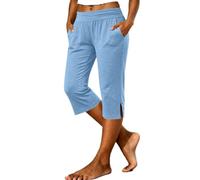 Pantalón corto Mujer Verano Ligero Fluido Pantalones 3/4 Cintura Alta Elástica, Sky Blue, M