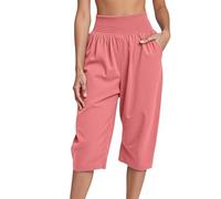 Pantalón corto Mujer Verano Pantalones Ancho Ancho Ancho 7/8, Corsario Cintura Elástica, Falda-Culote 3/4 | Cintura Alta Smocked, Bolsillos Laterales, Corte Fluido Longitud de la Rodilla | Verano