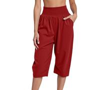 Pantalón corto Mujer Verano Pantalones Ancho Ancho Ancho 7/8, Corsario Cintura Elástica, Falda-Culote 3/4 | Cintura Alta Smocked, Bolsillos Laterales, Corte Fluido Longitud de la Rodilla | Verano