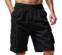 Pantalón corto para hombre ligero - Pantalón corto de algodón transpirable para exterior, estilo vintage, pantalón corto, cómodo, para correr holgado, casual Trousers, cintura elástica, cordones