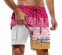 Pantalon Corto Playa Hombre,BañAdor De Doble Capa para Hombre Ideal para Fiestas De Verano En La Piscina Y Playa con Estampado De Hielo Derretido DíAs De Playa Y CóModo