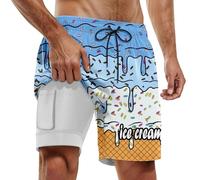 Pantalon Corto Playa Hombre,BañAdor De Doble Capa para Hombre Ideal para Fiestas De Verano En La Piscina Y Playa con Estampado De Hielo Derretido DíAs De Playa Y CóModo