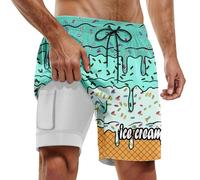 Pantalon Corto Playa Hombre,BañAdor De Doble Capa para Hombre Ideal para Fiestas De Verano En La Piscina Y Playa con Estampado De Hielo Derretido DíAs De Playa Y CóModo