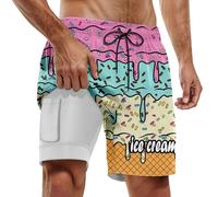 Pantalon Corto Playa Hombre,BañAdor De Doble Capa para Hombre Ideal para Fiestas De Verano En La Piscina Y Playa con Estampado De Hielo Derretido DíAs De Playa Y CóModo