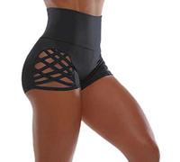 Pantalón corto Pole Dance Mujer Sexy Cintura Alta Pantalones Cortos Deportivos Mujer Chic con Recortes Cruzados Laterales Ciclismo Mujeres Butt Lift Transpirable Running Shorts Women Opaque Pantalones