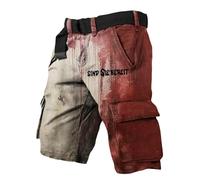 Pantalon Corto Trabajo Hombre - Pantalones Cargo De Trabajo para Hombre De Pierna Recta Informales con Estampado De Letras Y Diseño De Manchas De Sangre Al Aire Libre En Primavera Verano Y Otoño (M)