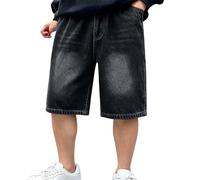 Pantalon Corto Vaquero Niño Pantalón Cortos de Pierna Ancha en Denim Baggy Jean Shorts Elástico Cintura Bermuda con Bolsillos Denim Shortspara 5-14 años