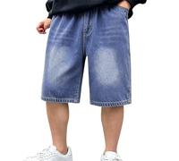 Pantalon Corto Vaquero Niño Pantalón Cortos de Pierna Ancha en Denim Baggy Jean Shorts Elástico Cintura Bermuda con Bolsillos Denim Shortspara 5-14 años