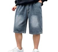 Pantalon Corto Vaquero Niño Pantalón Cortos de Pierna Ancha en Denim Baggy Jean Shorts Elástico Cintura Bermuda con Bolsillos Denim Shortspara 5-14 años