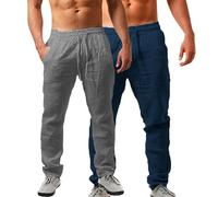 Pantalón de algodón de lino para hombre y jogging holgado, transpirable, conjunto de pantalones de dos piezas, casual Trousers, cintura elástica, comodidad, Trousers, corte recto, ligero, Jogging de