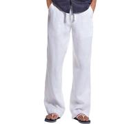 Pantalón de algodón para hombre, ancho de algodón, para hombre, corte recto, transpirable, Trousers, corte holgado, color liso, cintura elástica, cordones Jogging Baggy Cómodo, blanco, XL